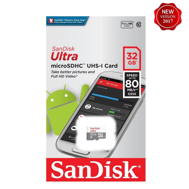 Thẻ nhớ MicroSDHC SanDisk Ultra 533X 32GB 80MB/s - Model 2017 (Trắng bạc)