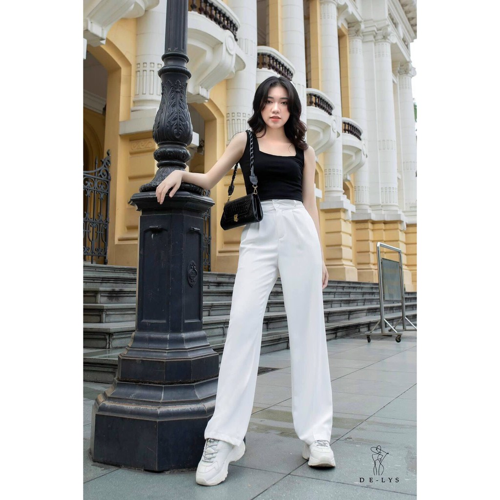 Quần ống suông lưng cao 2 khuy chất mềm mịn co giãn dáng dài màu Trắng va đen Thu Thảo Shop.