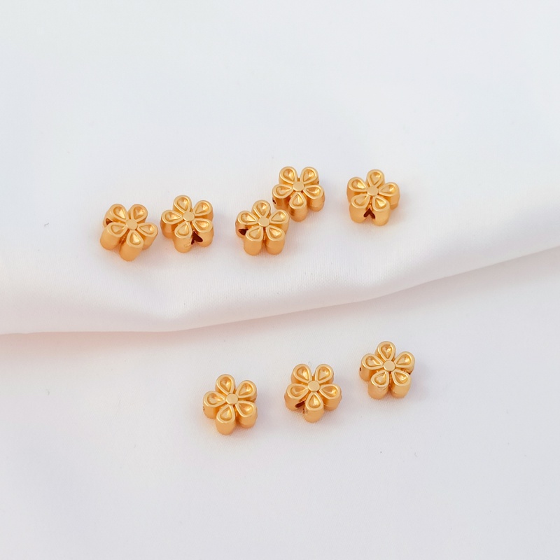 Bộ 10 Hạt Xỏ Lỗ Năm Mặt Màu Vàng Hình Hoa Đào Làm Trang Sức Thủ Công diy