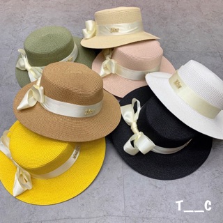 Mũ cói tròn nơ lụa tiểu thư