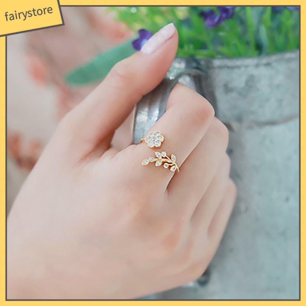 Nhẫn đeo tay hợp kim hình hoa và cành đính đá lấp lánh tinh tế cho nữ