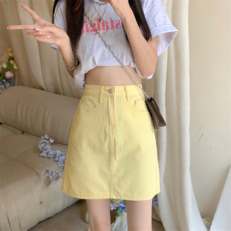 Chân váy jean SUXI dáng chữ A lưng cao đơn giản dễ phối đồ cho nữ