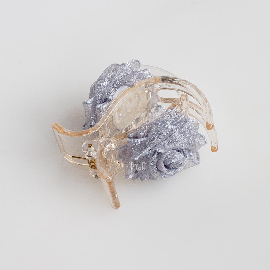 Kẹp tóc càng cua 3 răng hoa hồng voan RYA 71442