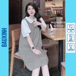 [MỚI 2020] Váy bầu kẻ zigzag cổ sen tay bồng-đầm bầu xinh