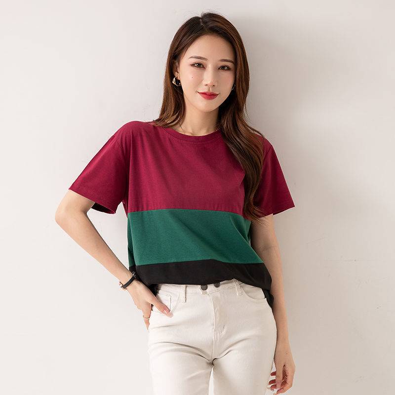 Áo Thun Cotton Cổ Tròn Tay Ngắn Dáng Rộng Màu Sắc Đơn Giản Dành Cho Nữ