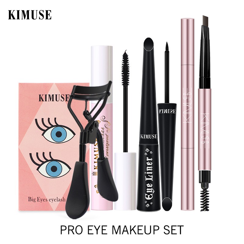 Bộ 4 Món KIMUSE Gồm Bút Kẻ Mày 2 Đầu Chống Nước + Mascara Dày Mi + Bút Kẻ Mắt Dạng Lỏng + Dụng Cụ Bấm Cong Lông Mi | BigBuy360 - bigbuy360.vn