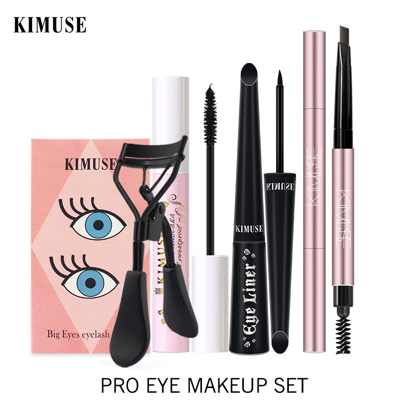 Bộ 4 Món KIMUSE Gồm Bút Kẻ Mày 2 Đầu Chống Nước + Mascara Dày Mi + Bút Kẻ Mắt Dạng Lỏng + Dụng Cụ Bấm Cong Lông Mi 110g