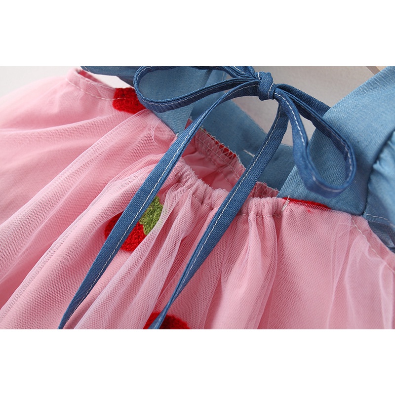 Đầm cánh tiên Nami Kids cho bé gái thêu dâu và cherry dễ thương