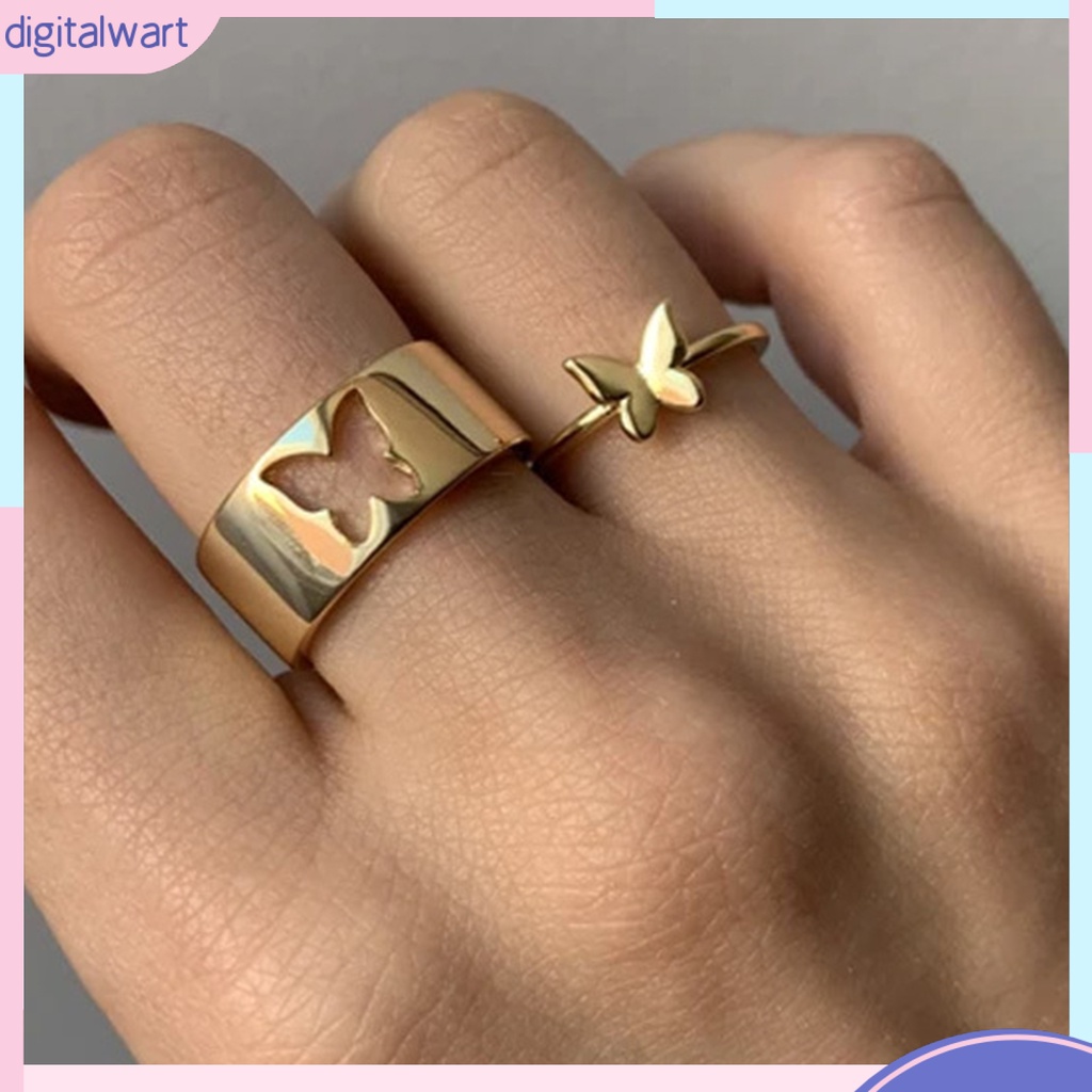 Bộ 2 Nhẫn Hợp Kim Hình Bướm Thời Trang Dành Cho Cặp Đôi