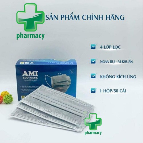 ( GIẢM SÂU GIÁ) Khẩu trang y tế, Khẩu trang  AMI 4 lớp màu Xám chính hãng.