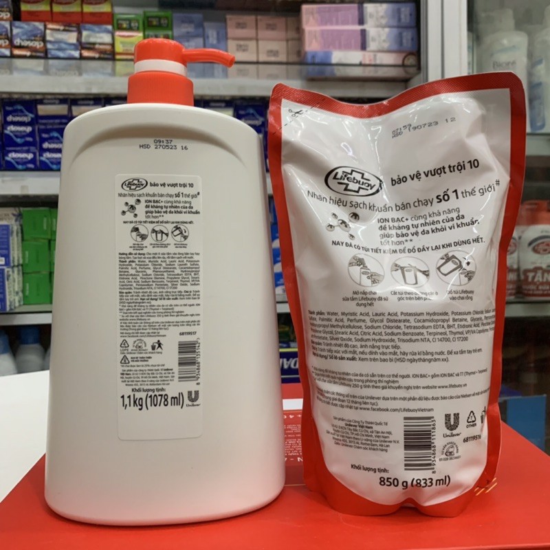 Sữa tắm Lifebuoy túi 850g, chai 1100g (màu xanh, đỏ) | BigBuy360 - bigbuy360.vn