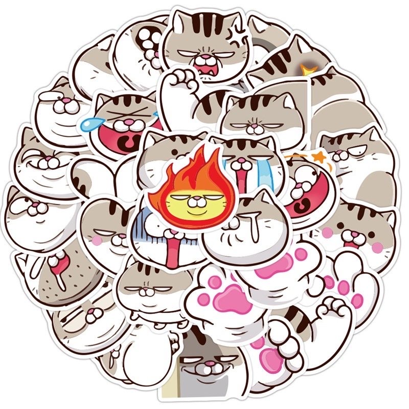 Bộ sticker dán cao cấp mèo Ami bụng bự siêu cute dùng dán xe, dán mũ bảo hiểm, vali, tủ lạnh,...