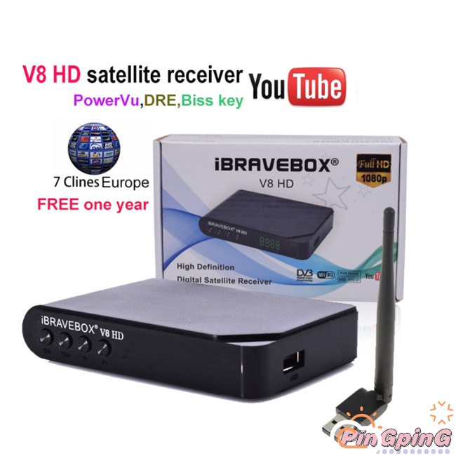 Thiết Bị Thu Sóng Vệ Tinh Kỹ Thuật Số V8 HD 1080P DVB-S2 PVR USB WIFI