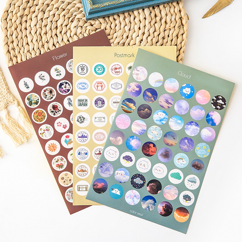 1 tờ sticker hình tròn trang trí Morandi