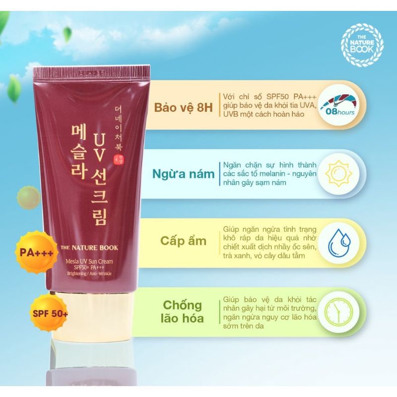 Kem chống nắng ngừa nám nature book, The Nature Book Mesla UV Sun Cream SPF50+ PA+++