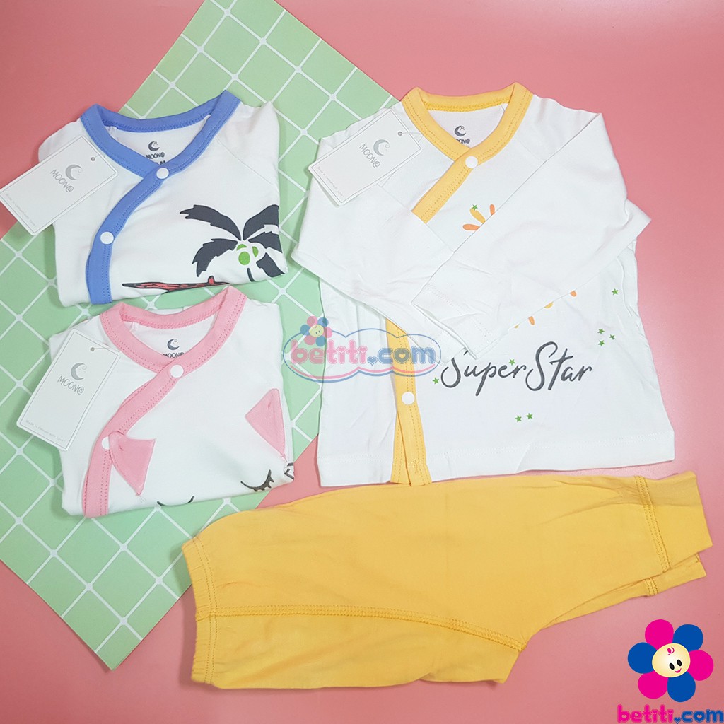 Bộ Sơ Sinh Dài Tay Moon Cài Lệch Dài Tay Chất Petit - MOON PETIT