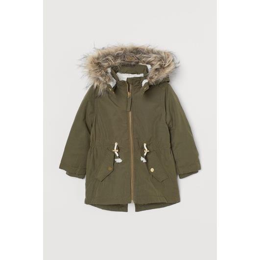 Áo parka mũ lông khoá dây rút eo cho bé trai và bé gái