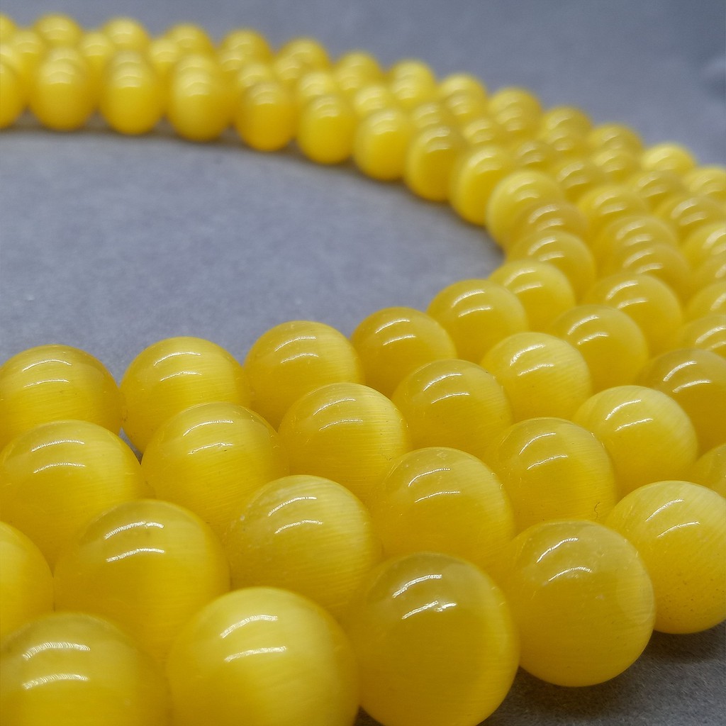 Hạt mắt mèo màu vàng 4-12mm Dây tự nhiên Opal lỏng lẻo DIY để làm vòng tay