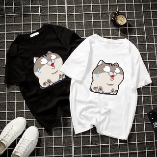 Áo thun hoạt hình mèo ami bụng bự form suông rộng kiểu dáng street style 3 màu đen, trắng, ghi