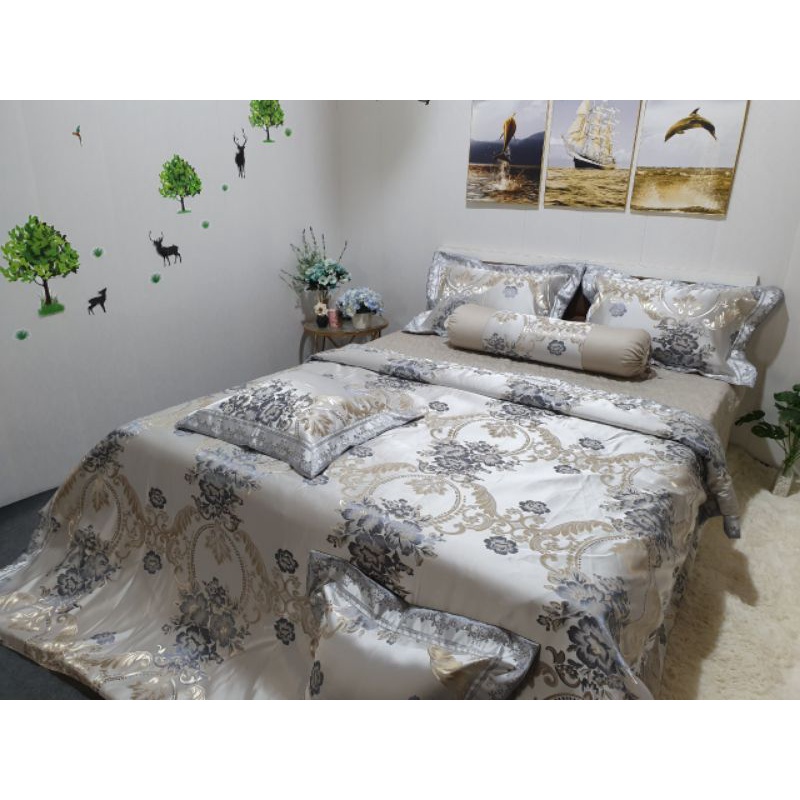 SET Chăn Ga Gấm Hoàng Gia 5 món - Hàng Nhập Khẩu, chăn ga gối đệm giá sỉ