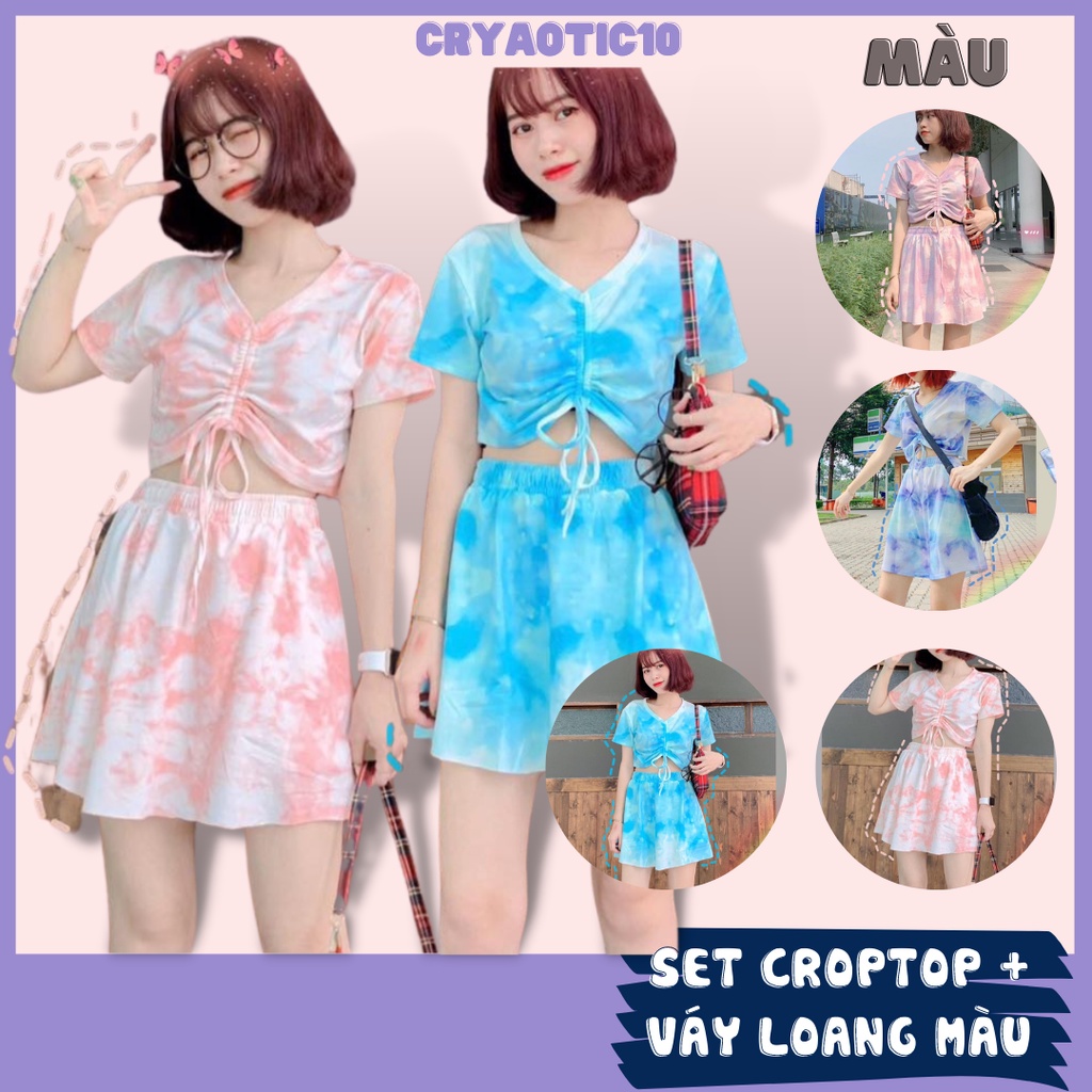 Set áo croptop + váy ngắn loang màu tie dye unisex cryaotic10