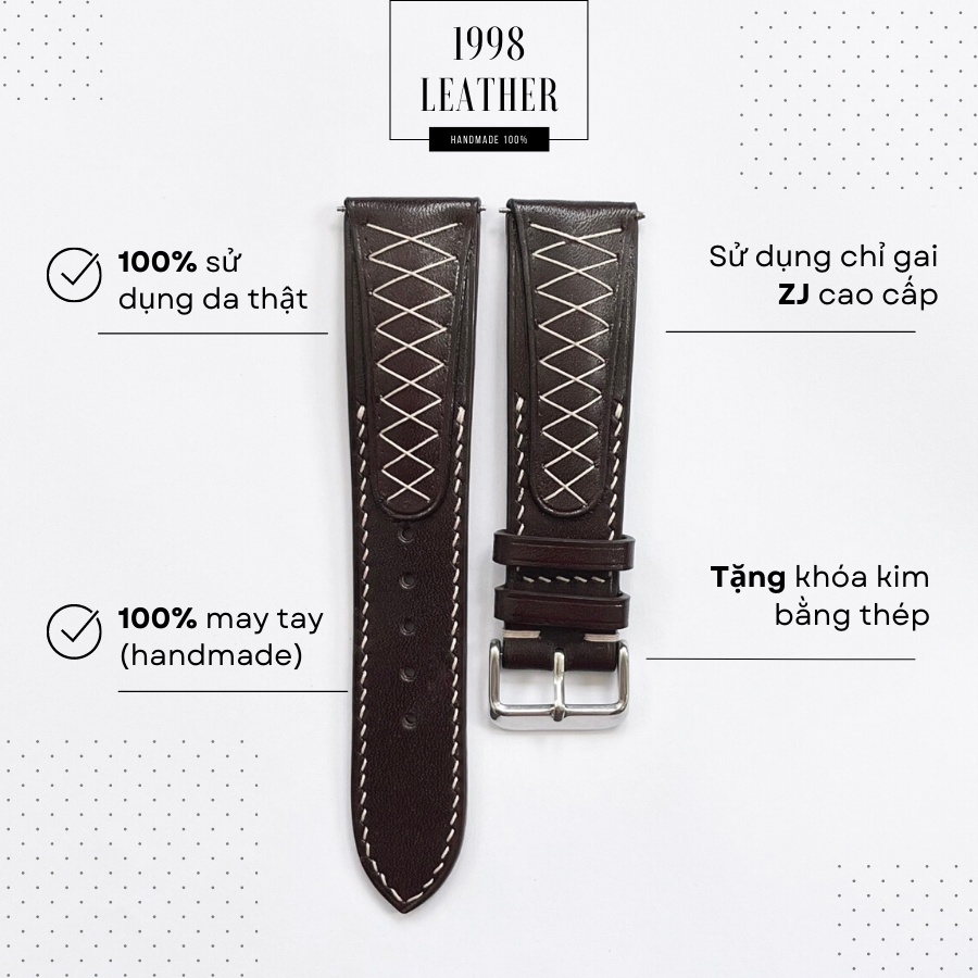 Dây Đồng Hồ Da Bò Nam 20mm, 22mm, Da Thật Chính Hãng, Handmade Cao Cấp, Chống Nước, Bảo Hành 12 Tháng