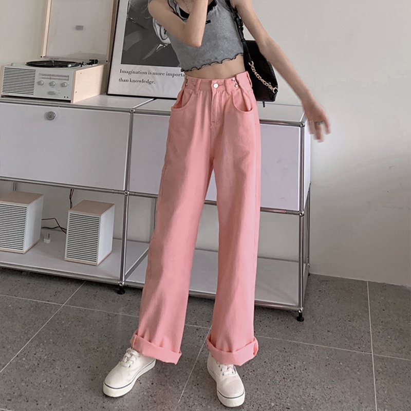 Quần jean SUXI ống rộng lưng cao phong cách Hàn Quốc cho nữ