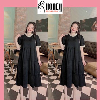 Váy Bầu Đầm Bầu Công Sở Mùa Hè Màu Đen Cổ Ren Dáng Suông HD2622 Honey Mommy