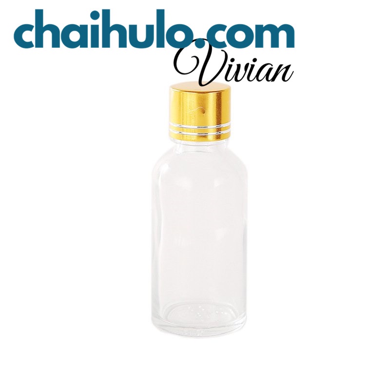 Chai lọ thủy tinh đựng tinh dầu, serum thân trong suốt nắp vặn vàng nhỏ giọt