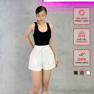 Quần soóc ngắn nữ busy cotton da cá dáng a cạp chun dây rút qdcn