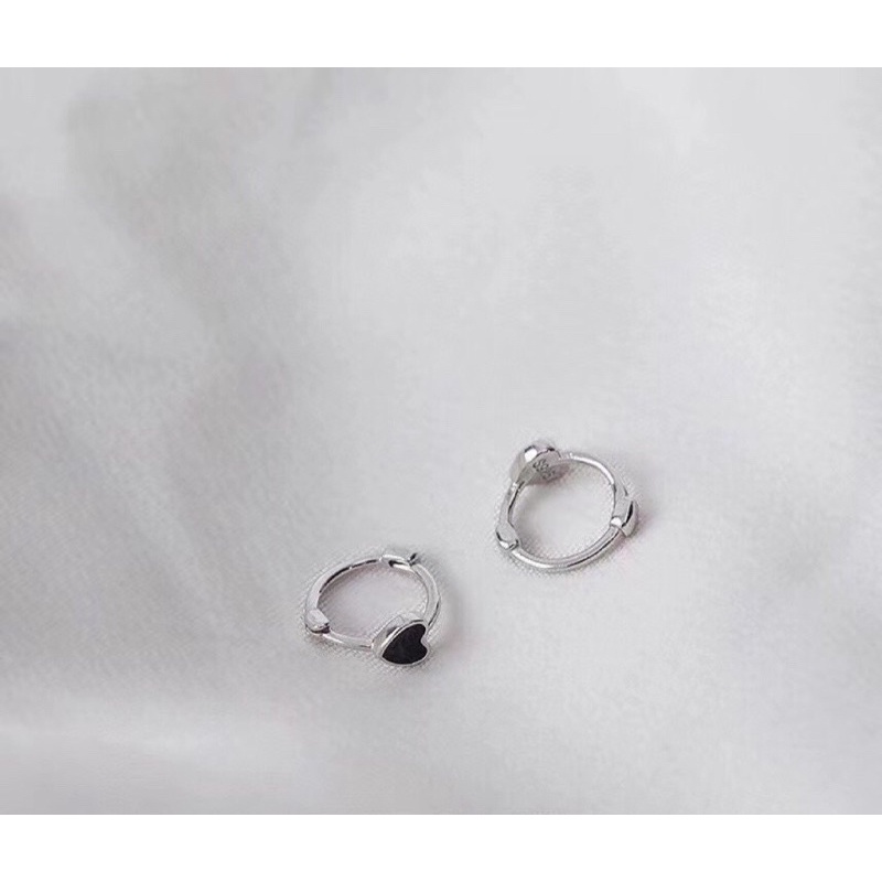 Bông tai bạc nữ khoen tròn trái tim bạc 925 Minh Tâm Jewelry