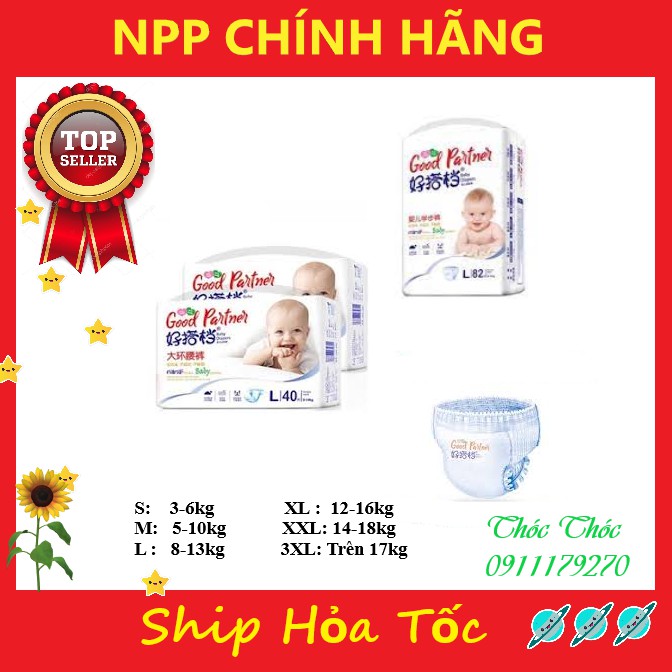 Bỉm dán/quần GOODPARTNER bao bì size M92/L82/XL76 100 miếng 123