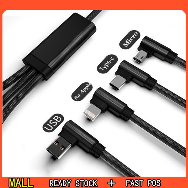 Dây cáp 3 trong 1 cổng Micro USB Type C cho iPhone 90 độ
