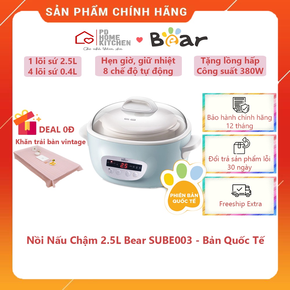 [BH CHÍNH HÃNG 12T] Nồi Nấu Cháo Chậm Tự Động Bear Thồng Minh Đa Năng, hấp hầm, ninh, chưng cách thủy, lõi sứ, hẹn giờ