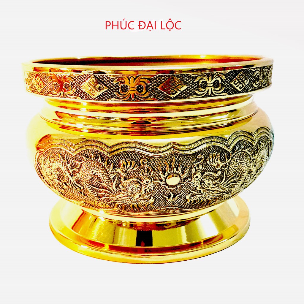 Bát hương thờ cúng bằng đồng Vĩnh Tiến đường kính 20 cm màu vàng sáng bóng - BH5
