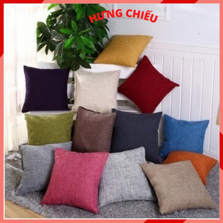 Vỏ gối tựa lưng sofa, vỏ gối tựa vuông trơn một mầu kê lưng văn phòng 45x45cm Hưng Chiếu