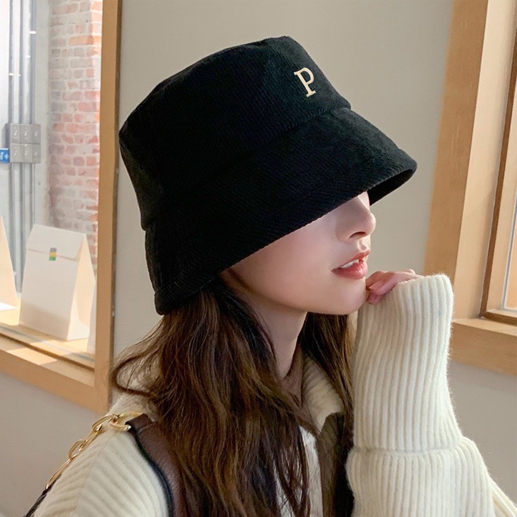Mũ Bucket Nón Tai Bèo Vành Cụp  Nhung Gân Chữ P 475 Nhiều Màu Sắc Ulzzang Form Unisex Nam Nữ - Hazo