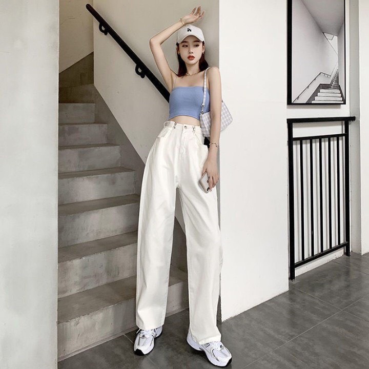 Quần jean bò ống rộng suông xuông nữ jeans cạp cao phong cách Hàn Quốc sành điệu style năm 2022