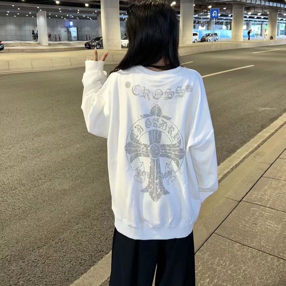Áo Thun Sweater Chui Đầu Cổ Tròn In Chữ Thập Đính Đá Kiểu Hàn Quốc Thời Trang Mùa Thu 2022 Mới