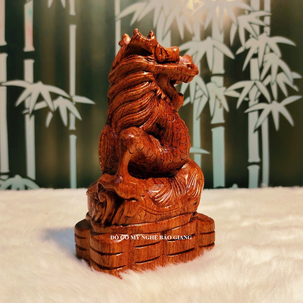 Tượng con rồng phong thủy tài lộc gỗ hương cao 15 cm