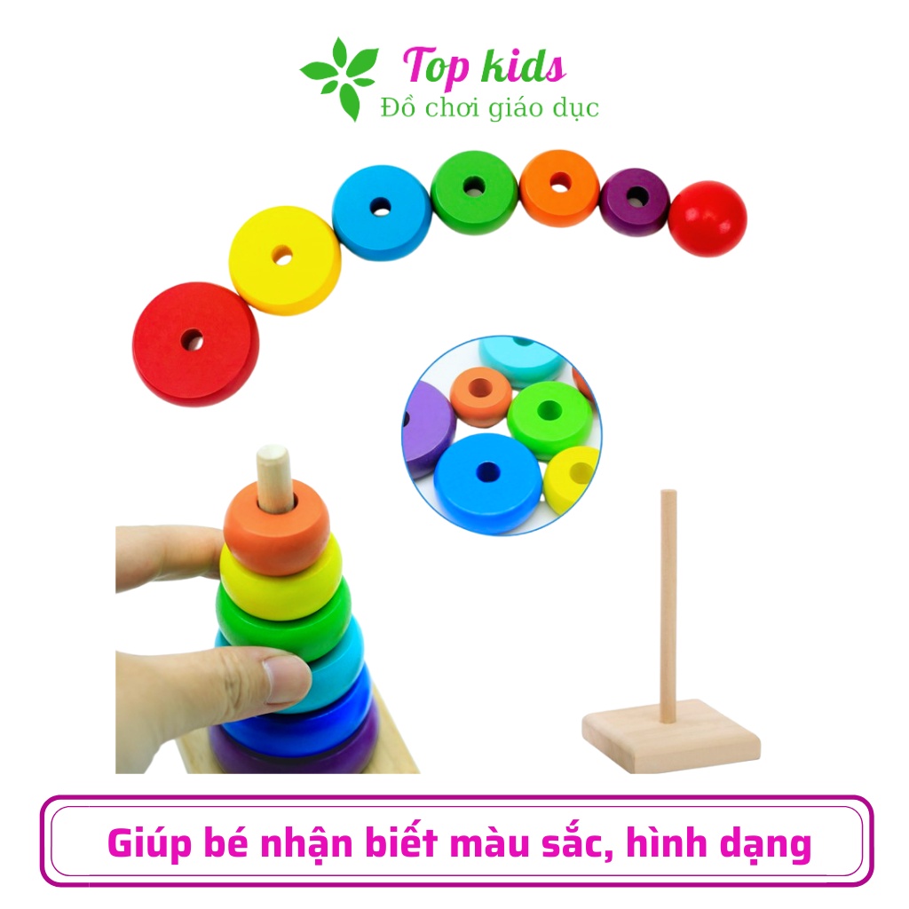 Đồ chơi gỗ cho bé montessori tháp cầu vòng Jenga bằng gỗ giúp bé từ 1 2 tuổi thông minh trí tuệ - TOPKIDS