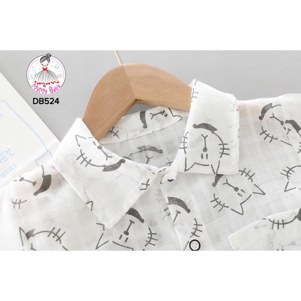 Đồ bộ mèo xám áo được thiết kế mỏng nhẹ thoáng mát cho bé