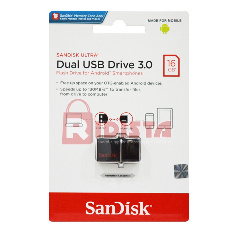 Usb 3.0 16gb Sandisk Otg Flashdisk Ultra Dual Usb Đen + Free Bonus