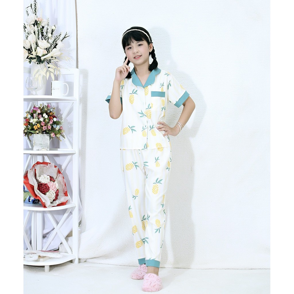 Set bộ pijama áo tay ngắn quần dài nhiều size chất liệu lụa mát họa tiết đáng yêu cho bé 239