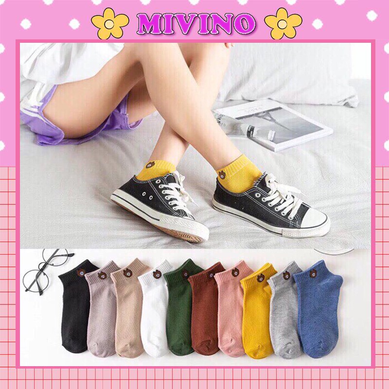 Tất nữ cổ ngắn Mivino tất gấu brown ngộ nghĩnh đáng yêu TN67