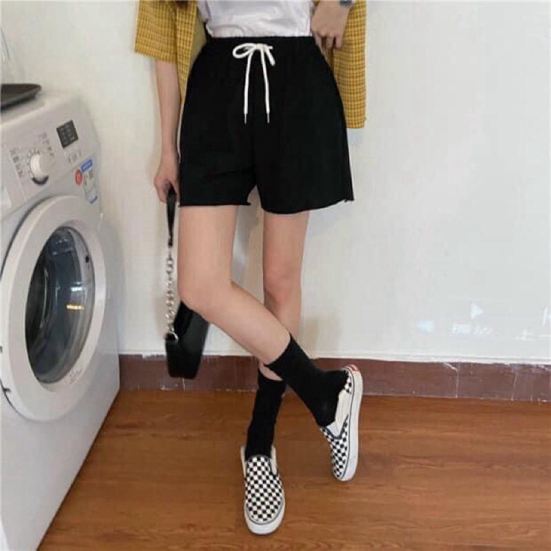 Quần sooc da cá , short đùi nữ basic ống rộng vải thun cạp cao năng động cá tính Queenshop