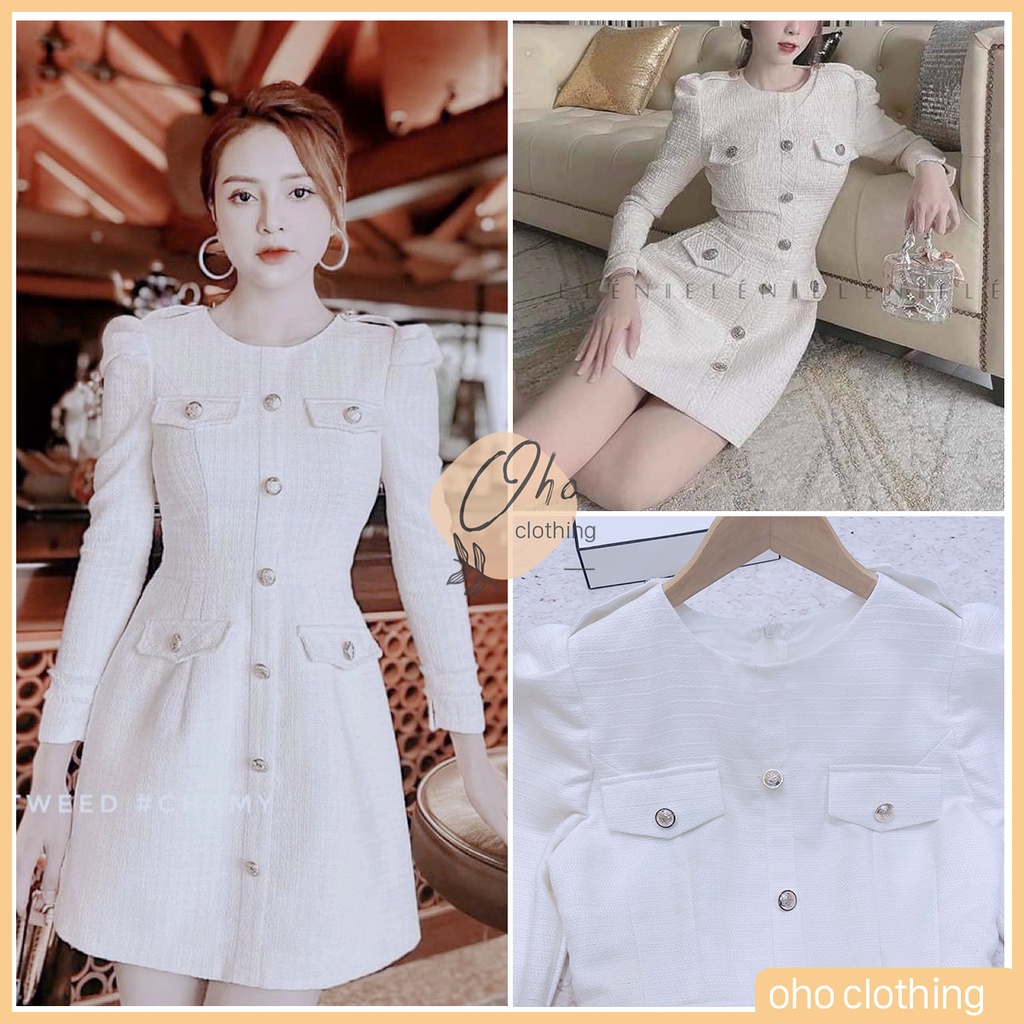 Đầm Công Sở Chất Dạ 2 Lớp Tôn Dáng, Váy Liền Công Sở Có Lót Thu Đông OHO CLOTHING