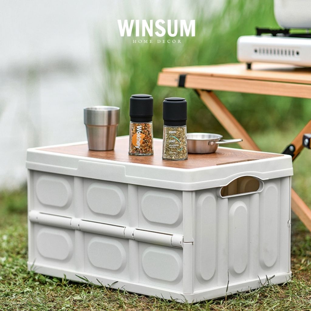 Thùng đựng đồ đi picnic nắp gỗ, có thể gấp gọn thể tích lớn 56L - Winsum.decor