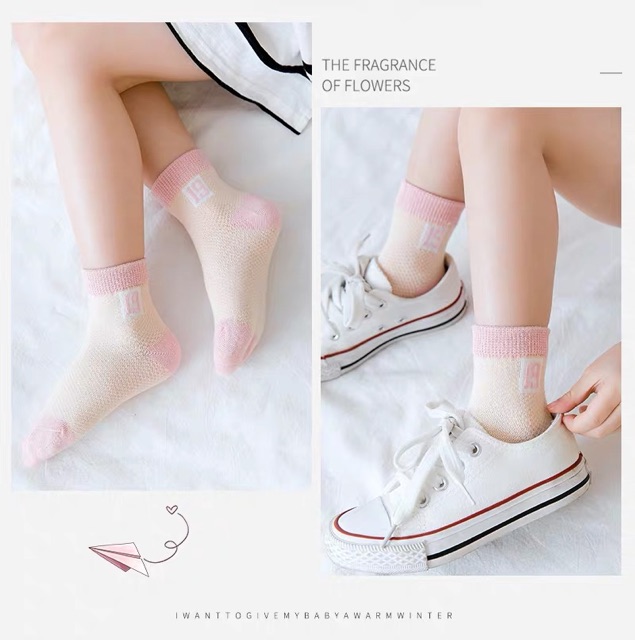 SET 5 ĐÔI TẤT LƯỚI HÈ THU ĐÔNG CAO CẤP CỔ CAO CHO BÉ( SỈ =LẺ) ĐÓNG TÚI ZIP