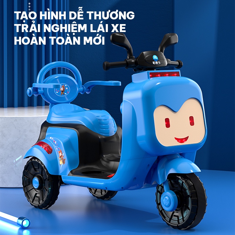 Xe mô tô điện trẻ em tạo hình dễ thương ghế ngồi thoải mái có tay chắn chống ngã an toàn hơn động cơ mạnh mẽ lực kéo tốt